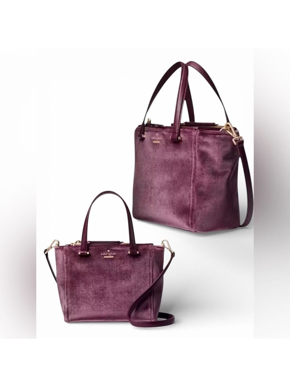 Kate Spade Mini Kona Dawn Place Purple Velvet Convertible Crossbody Satchel Bag